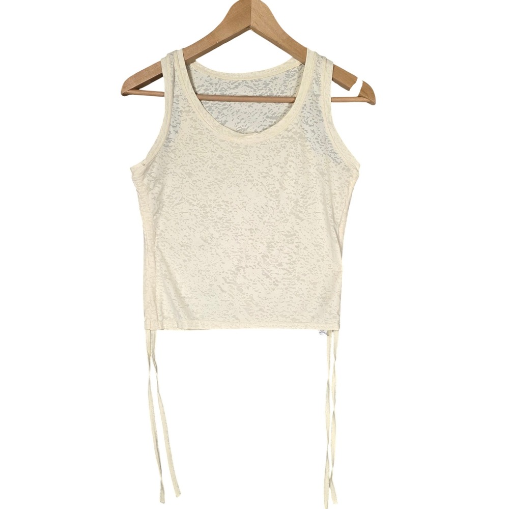 Crew Neck Sleeveless Cropped Lace Drawstring Top Women M Cream GOOD Coquette